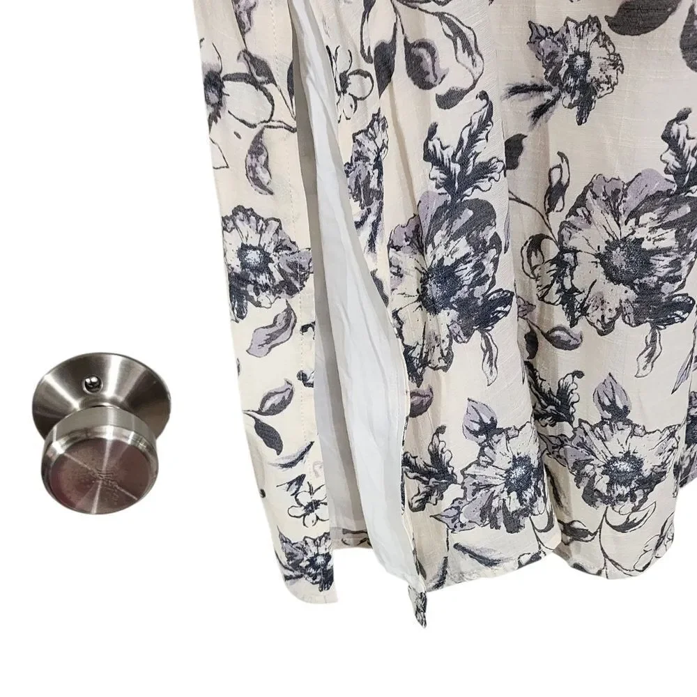 Versona Maxi Skirt Cream & Gray Floral Pull On Cottagecore Country